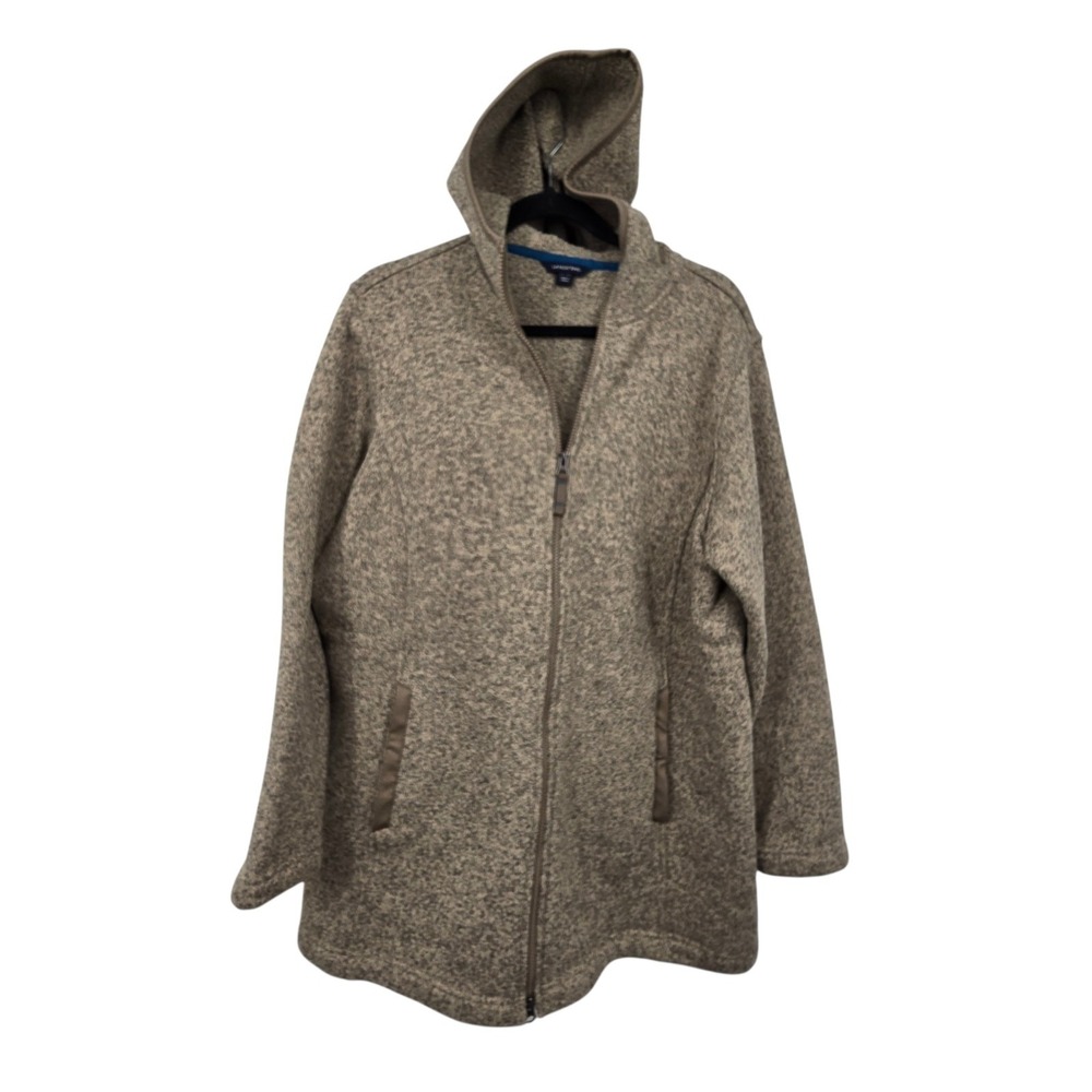Lands End Fleece Full Zip Hood Jacket Long Sleeve Women's 16W 18W Brown Outdoor